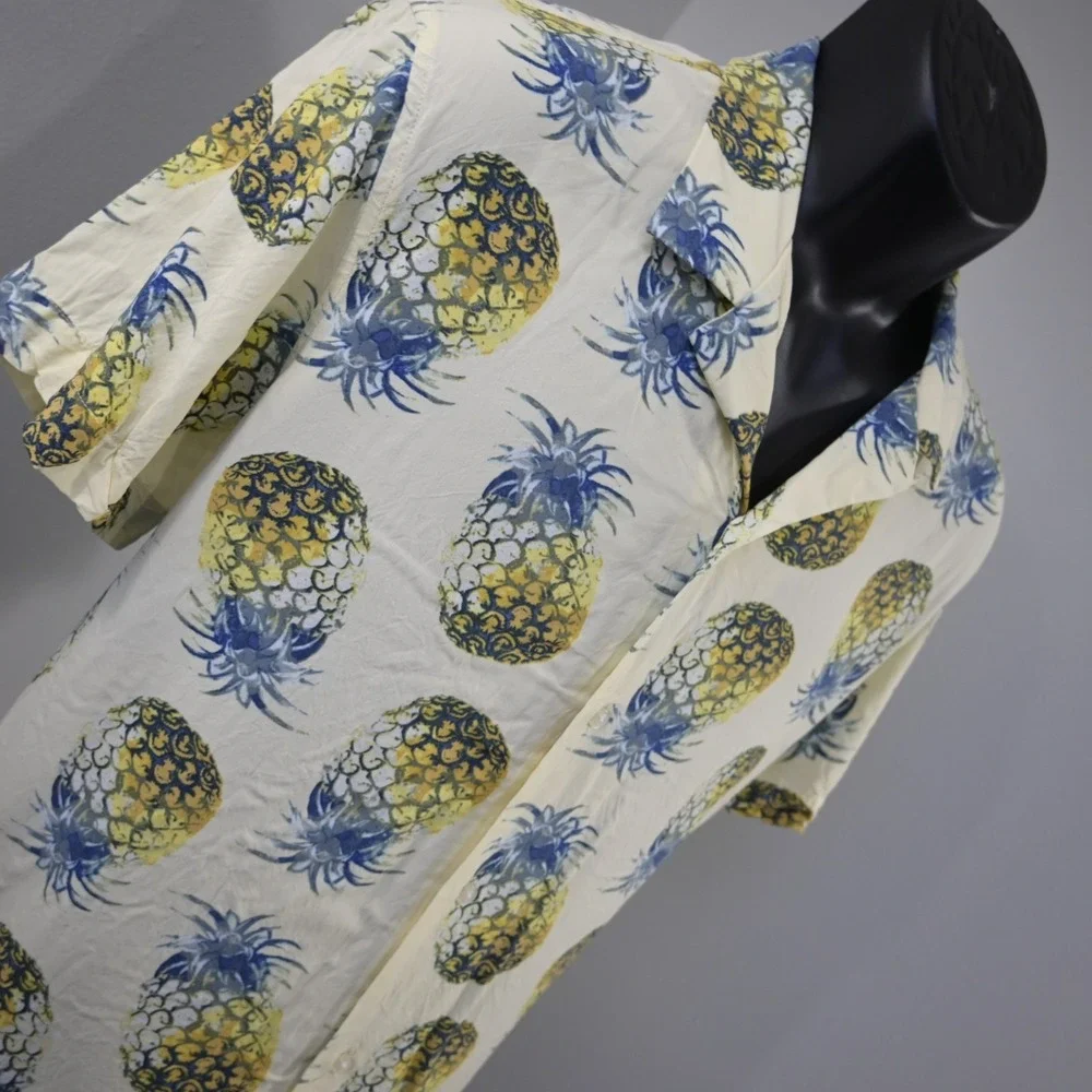 Banana Republic Pineapples Hawaiian Shirt 100% Viscose Slim Short Sleeve Mens XL